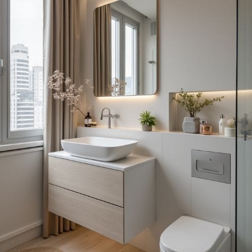 Modern Minimalist Bathroom with Floating Vanity and LED Lighting
