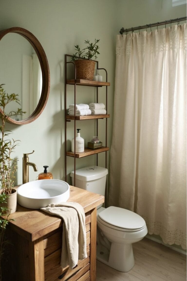 Cozy Rustic Bathroom Design - Natural Wood Accents & Minimalist Decor Ideas