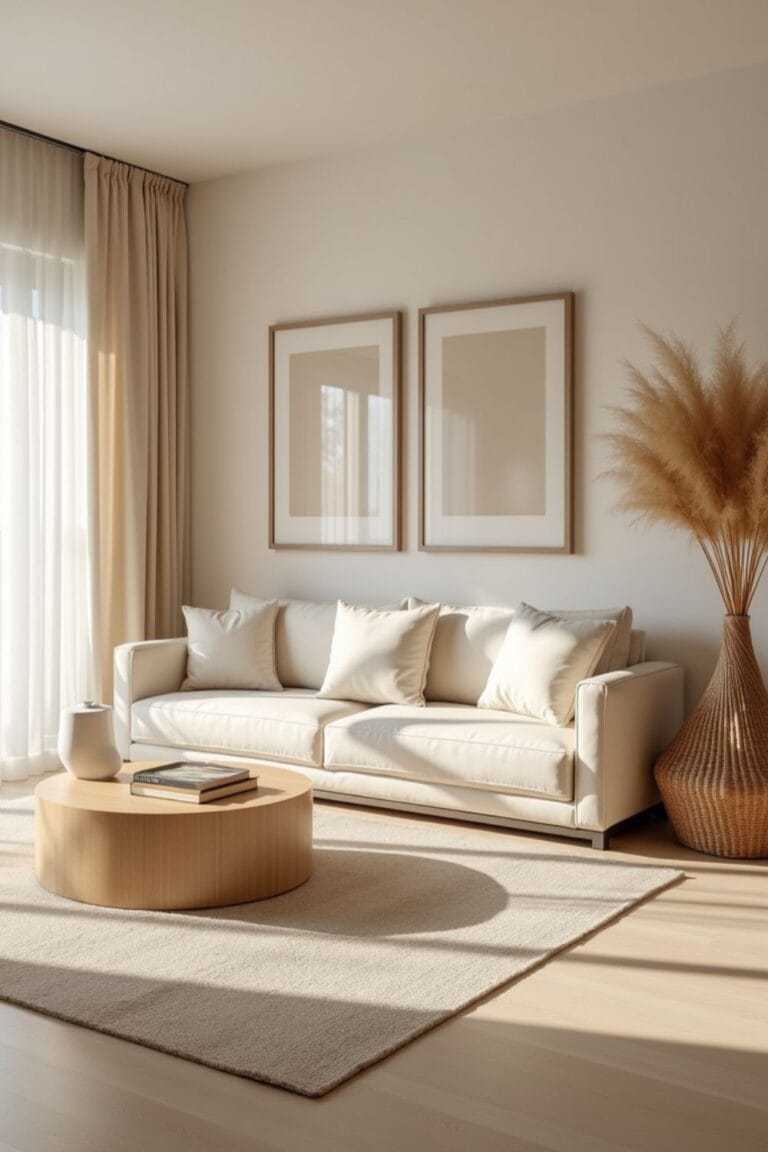 Minimalist Living Room Decor _ Neutral Tones, Natural Textures & Cozy Modern Style
