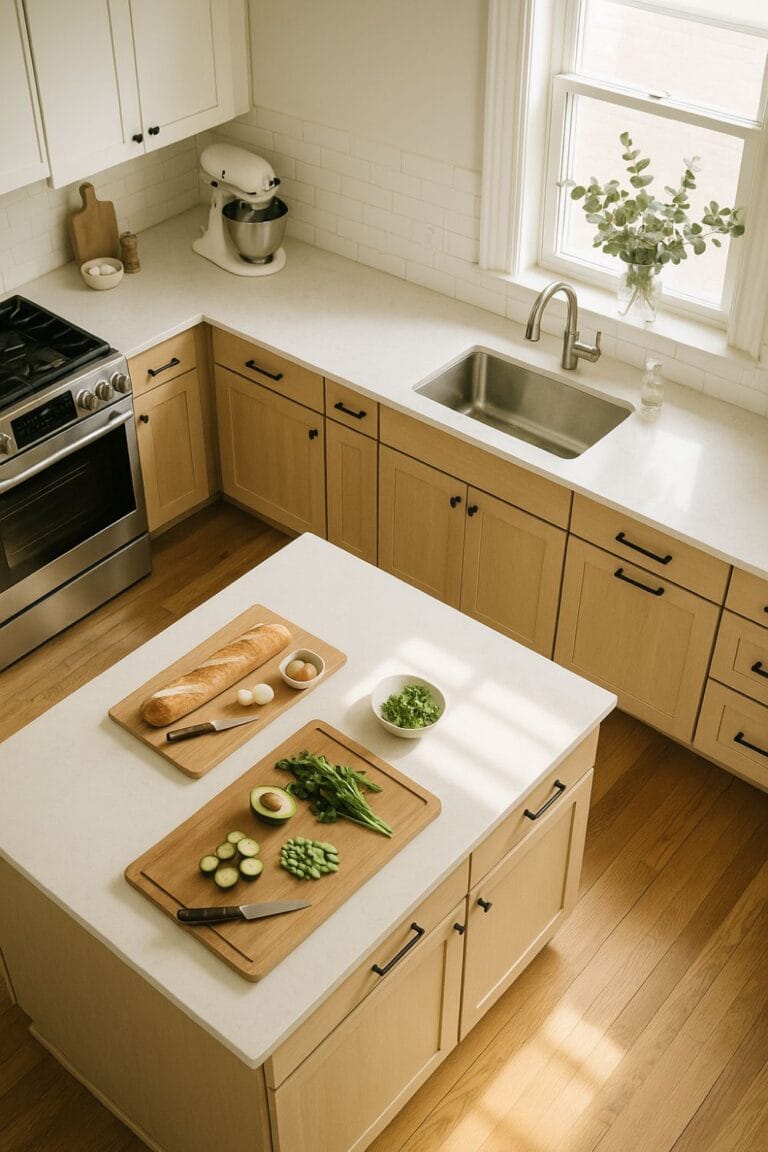 open concept kitchen baking prep zones